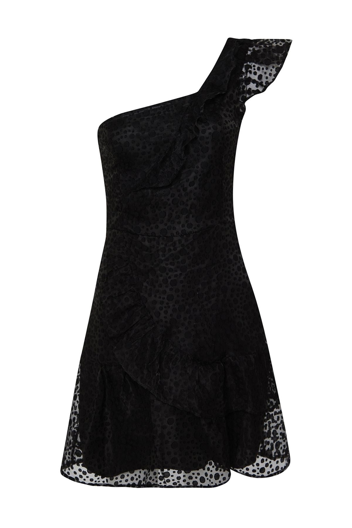 Black Single Sleeve Skater/waist Lace Chic Evening Dress Tprss24el00155