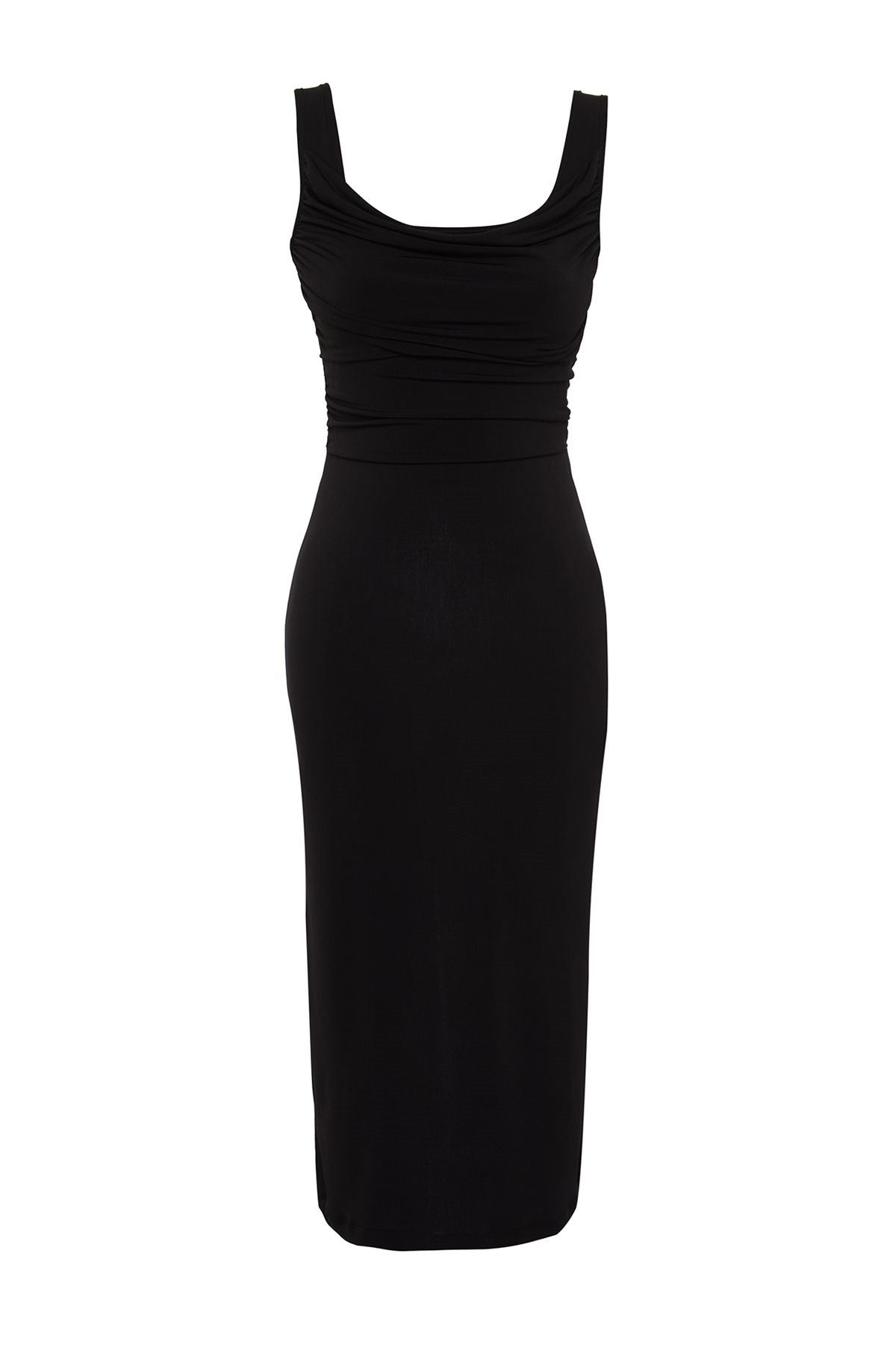 Indigo Body-fitting Degaje Neckline Flexible Knit Midi Pencil Dress Twoss24el00588