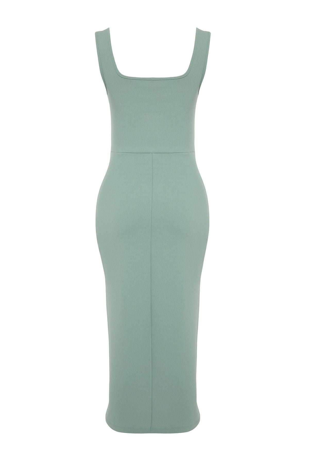 Mint Fitted/body-fitting Slit Square Neckline Flexible Knit Midi Pencil Dress Twoss24el00679