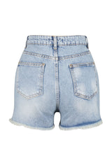 Blue Mini Denim Ripped 100% Cotton Shorts & Bermuda Tbess23sr00037