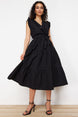 Black Belted A Cut Double Neck Midi Woven Dress Twoss24el00914