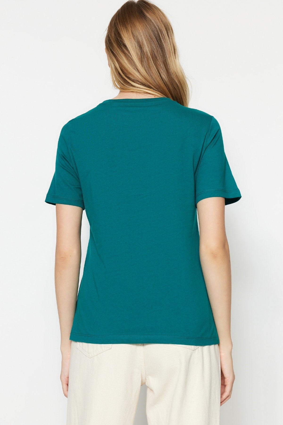 Emerald Green 100% Cotton Basic Turtleneck Knit T-shirt Twoss23ts00000