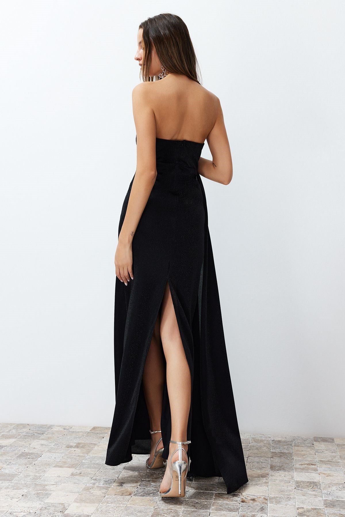 Black Glitter Knitted Long Night Evening Dress Tprss24ae00093