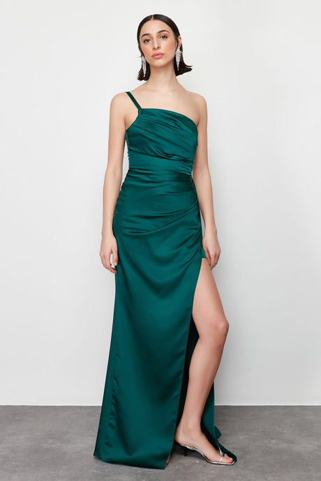 Emerald Green Woven Long Night Evening Dress Tprss24ae00105