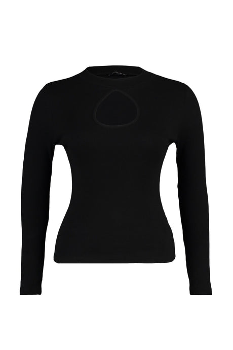 Black Window/cut Out Detailed Crop Knit Blouse Tbbaw23af00037