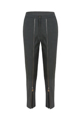 Women's Black And White Zipper Detailed Striped Pants Lg-oz249-pnt