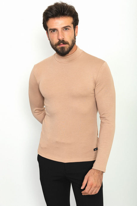 Plain Anthracite Color Slim Fit Half Turtleneck Long Sleeve Men's T-shirt 36761.22k