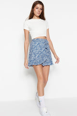 Black Printed Flounce High Waist Mini Flexible Knit Skirt Twoss21et0010