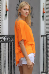 Orange Round Neck Bat Sleeve Knitted Asymmetric Blouse M10010200bl93150