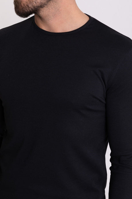 Flat Tile Color Slim Fit Long Sleeve Crew Neck Men's T-shirt 36671.21k