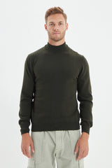 Khaki Men's Slim Fit Half Turtleneck Basic Knitwear Sweater Tmnaw21kz1595