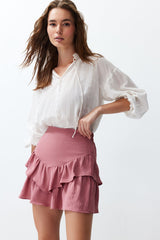 Dusty Rose Skirt Ruffle Mini Size Woven Skirt Twoss24et00116