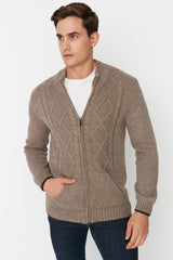 Anthracite Men's Slim Fit Knit Detailed Zipper Pocket Knitwear Cardigan Tmnaw21hi0349