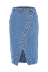 Blue Button Detailed Slit Midi Denim Skirt Twoss20et0494