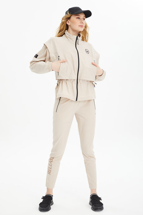 Women's Cream Fashion Sport&casual Zipper Tracksuit Top Retro Jacket Tracksuit Top 0737 Tb23wl06s073