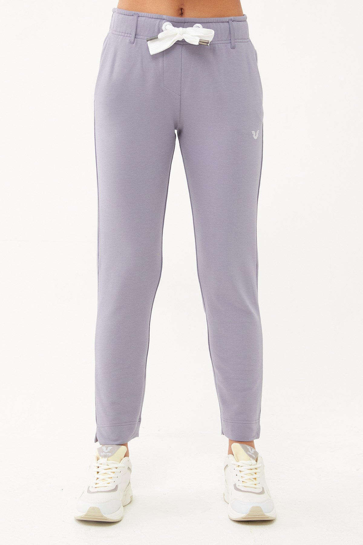 Women's Grey Melange Narrow Leg Organic Cotton Sports Tracksuit Bottoms 0667 Tb23wy05s0667-1