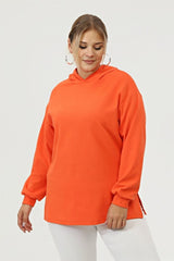 Hooded Ribbed Ribbed Sweat-orange Sea-sw2119