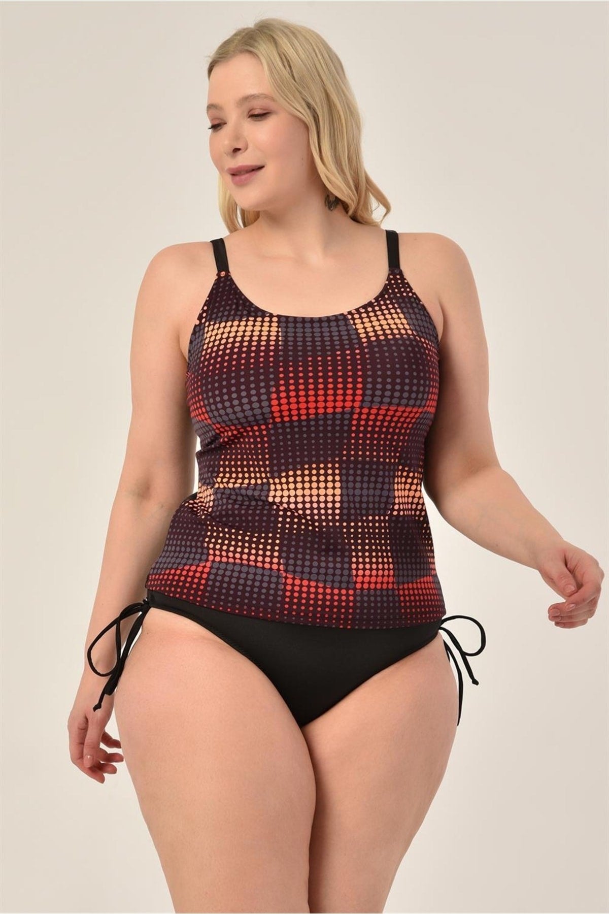 Women's Plus Size Adjustment Strap Side Sliding Black Zigzag Pattern Tankini 98980765