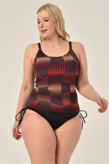 Women's Plus Size Adjustment Strap Side Sliding Black Zigzag Pattern Tankini 98980765