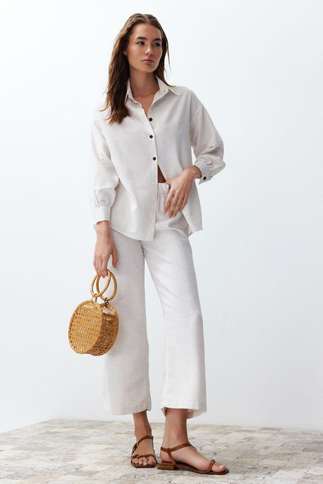 Ecru Woven Bottom Top Suit Twoss24au00065