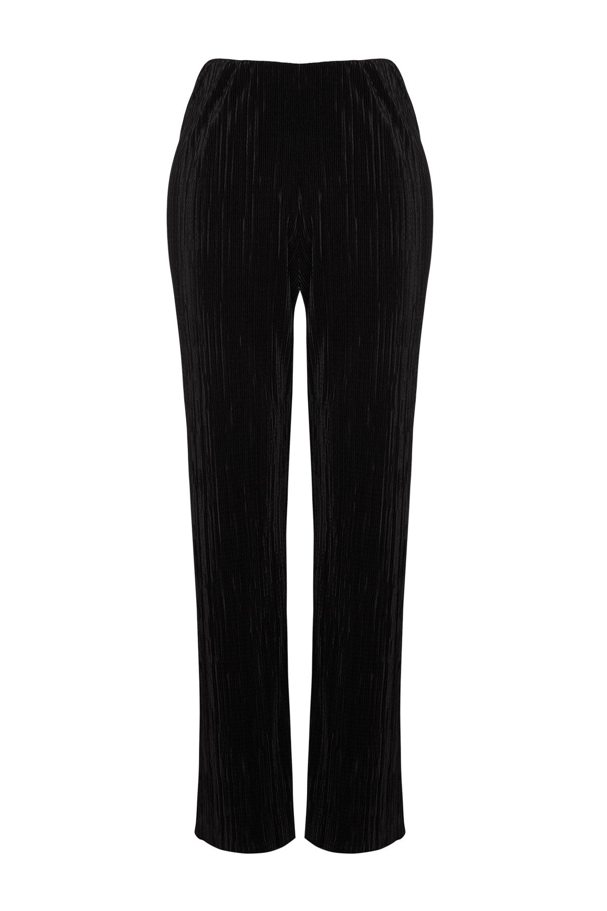 Black Pleated Wide Leg/wide Leg Lined Stretch Knit Pants Twoss24pl00033