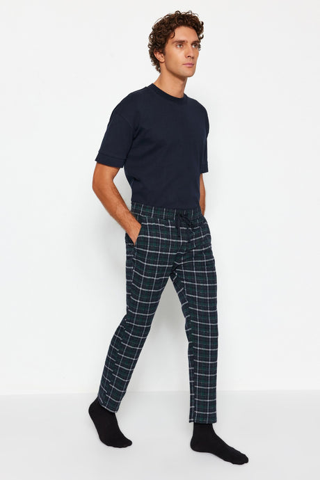 Men's Navy Burgundy Plaid Regular Fit Woven Sleepwear Pants Tmnaw23pj00014