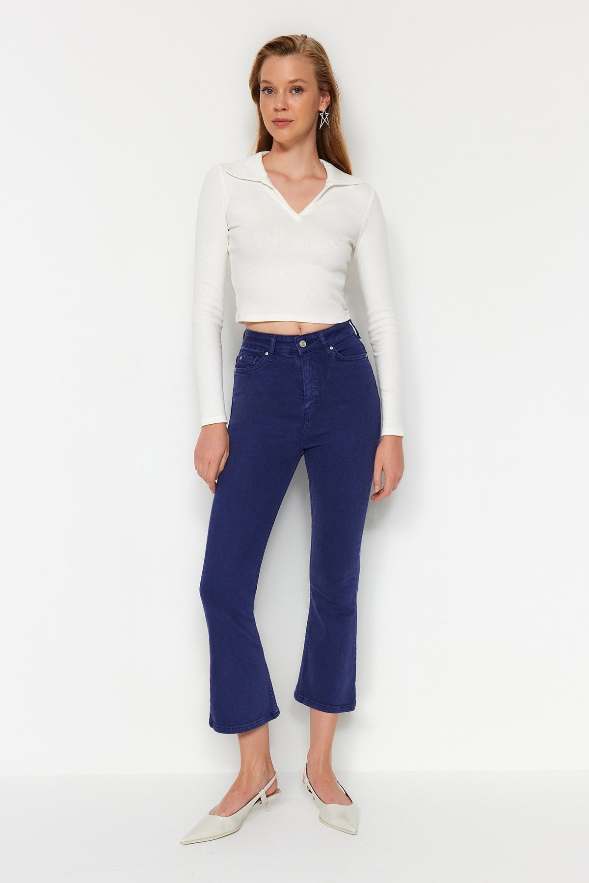 Stone High Waist Crop Flare Jeans Twoss22je0137