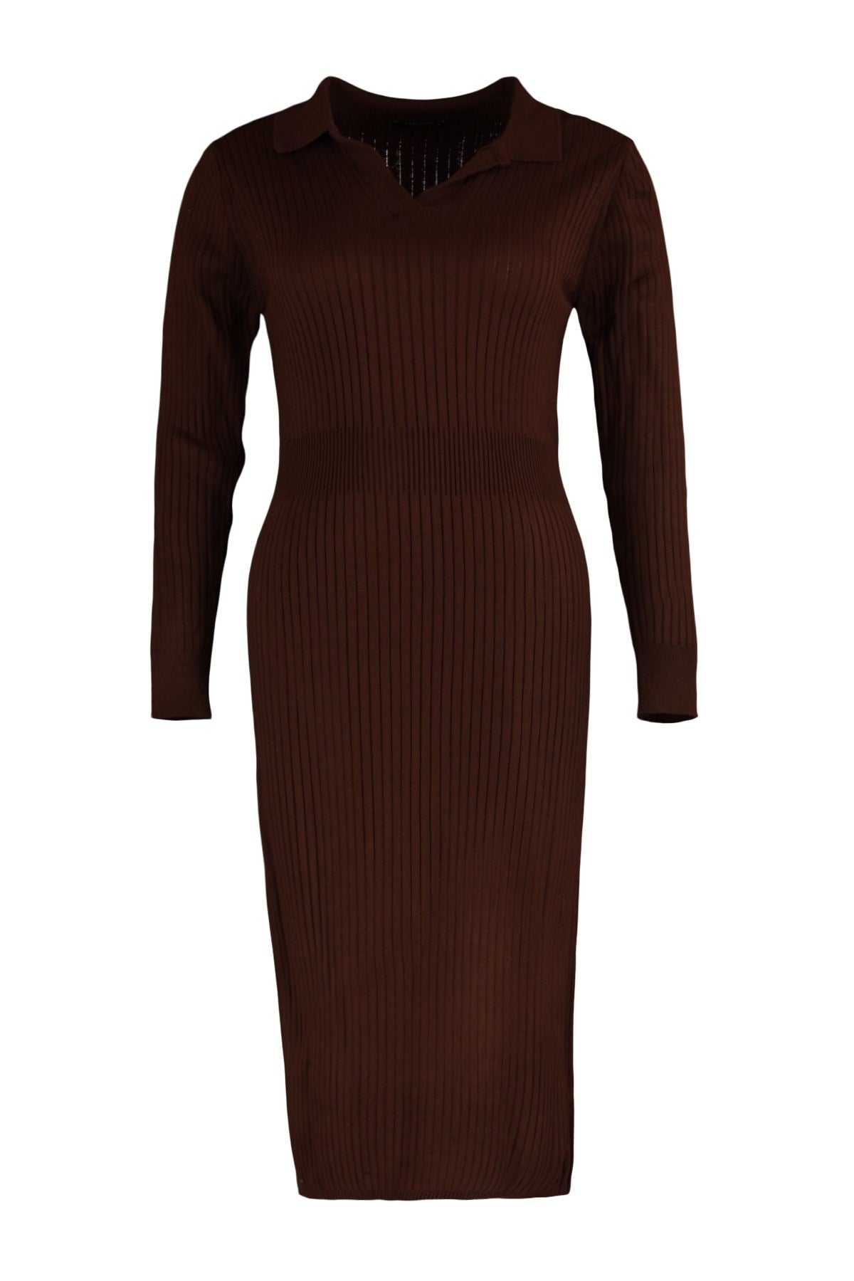 Dark Brown Polo Neck Knitwear Dress Tbbaw23ah00002