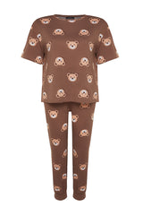 Anthracite Teddy Bear Pattern Knitted Pajama Set Tbbaw23ai00039