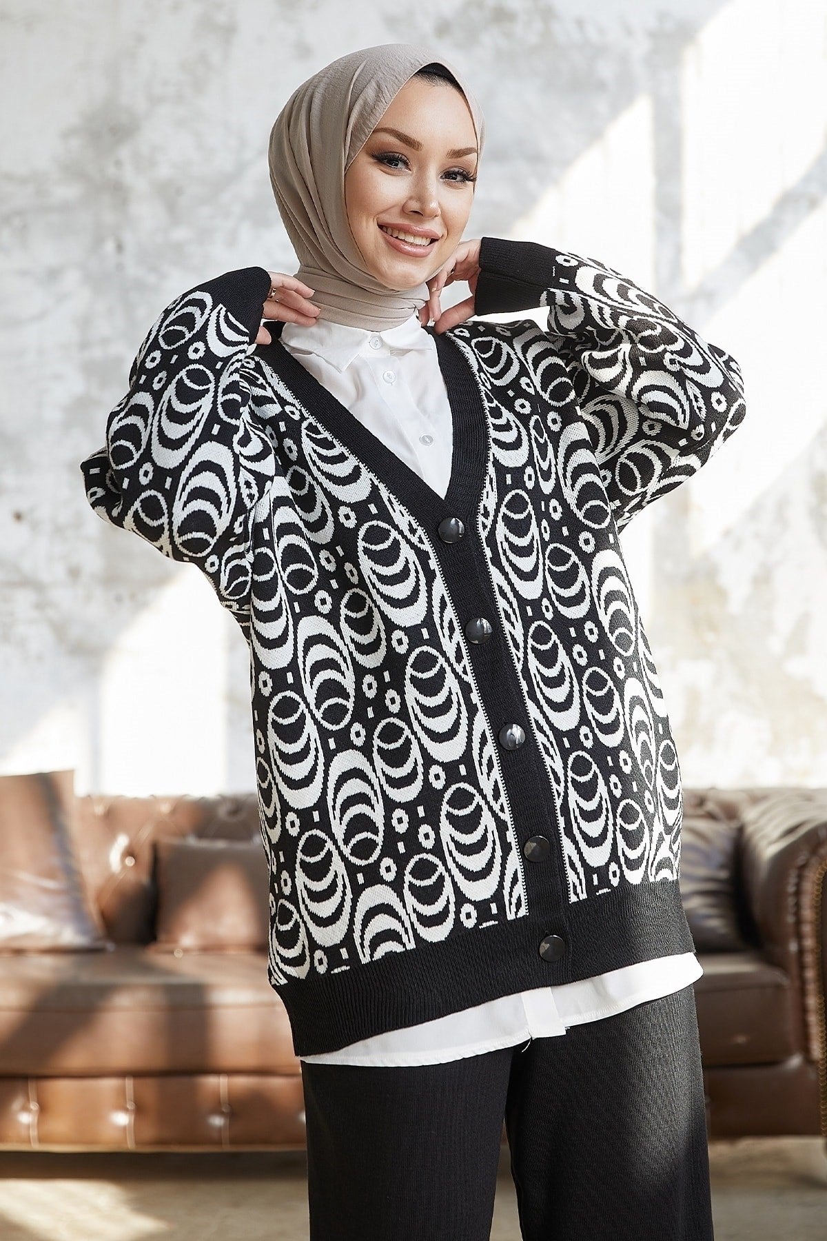 Amira Patterned Knitwear Duo Set - Black Ms00mb48748