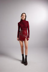 Patent Leather Mini Bria Skirt With Slit Lining Black Hlfw24-00039