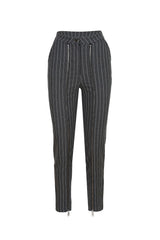 Women's Black And White Zipper Detailed Striped Pants Lg-oz249-pnt