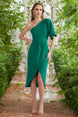 Emerald Green Waistband/skater Woven Midi Dress Tprss24el00028