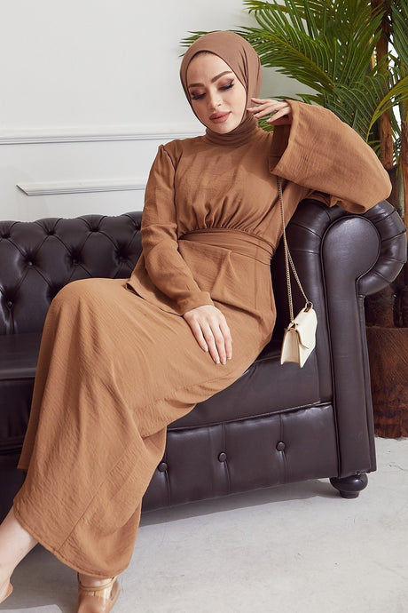 Rina Self Belted Ayrobin Dress - Brown Ms00in10902