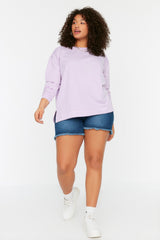 Lilac Slit Detailed Knitted Slim Sweatshirt Tbbss22sw0172