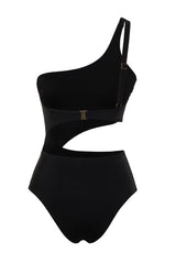 Black One Shoulder Cut Out/window Regular Swimsuit Tbess24my00005