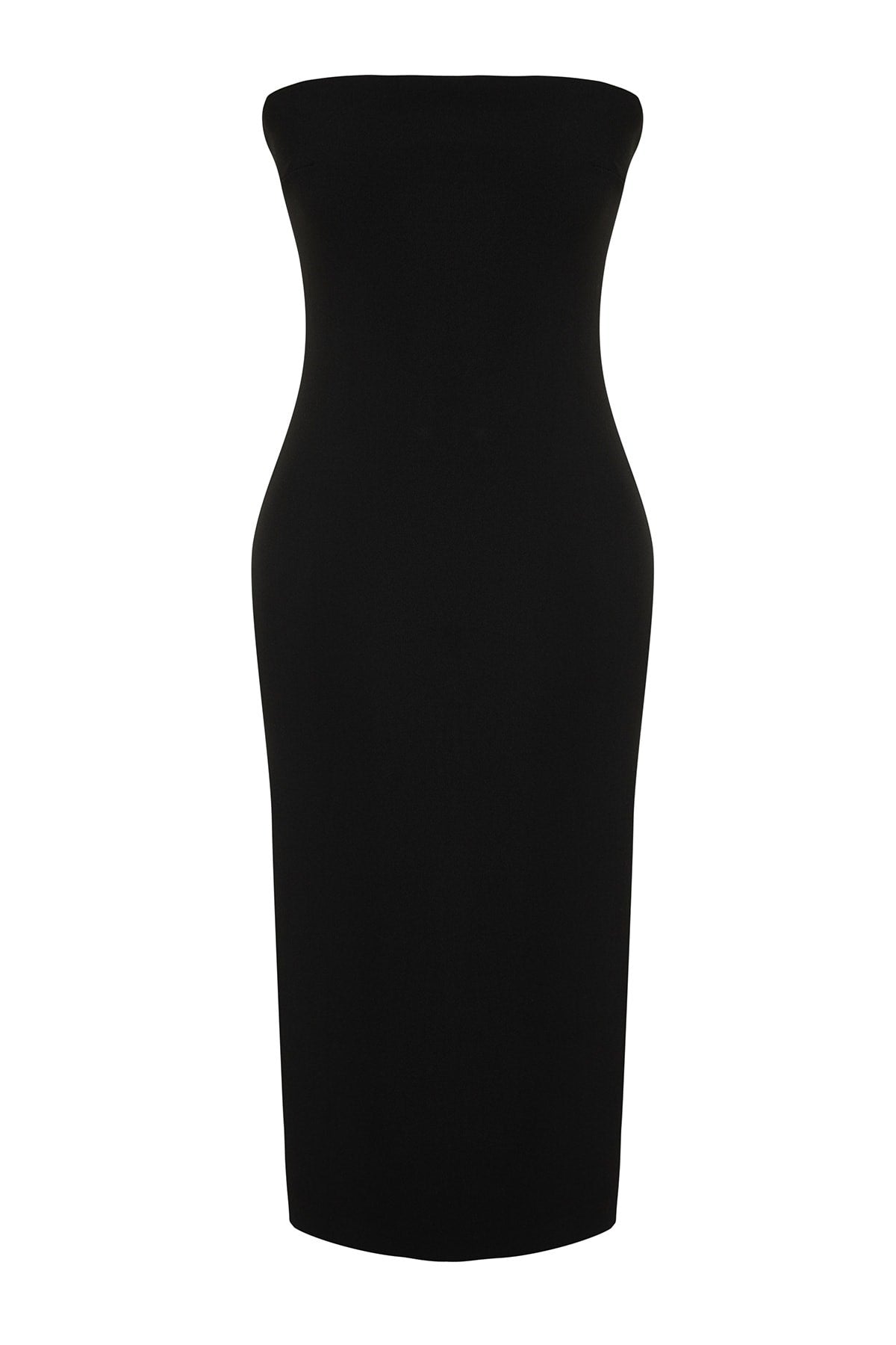 Black Shift/straight Cut Strapless Gabardine Midi Woven Dress Twoss22el00795