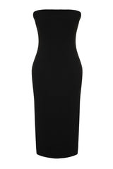 Black Shift/straight Cut Strapless Gabardine Midi Woven Dress Twoss22el00795