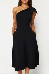 Black Bow Detailed Elegant Evening Dress Tprss24el00105