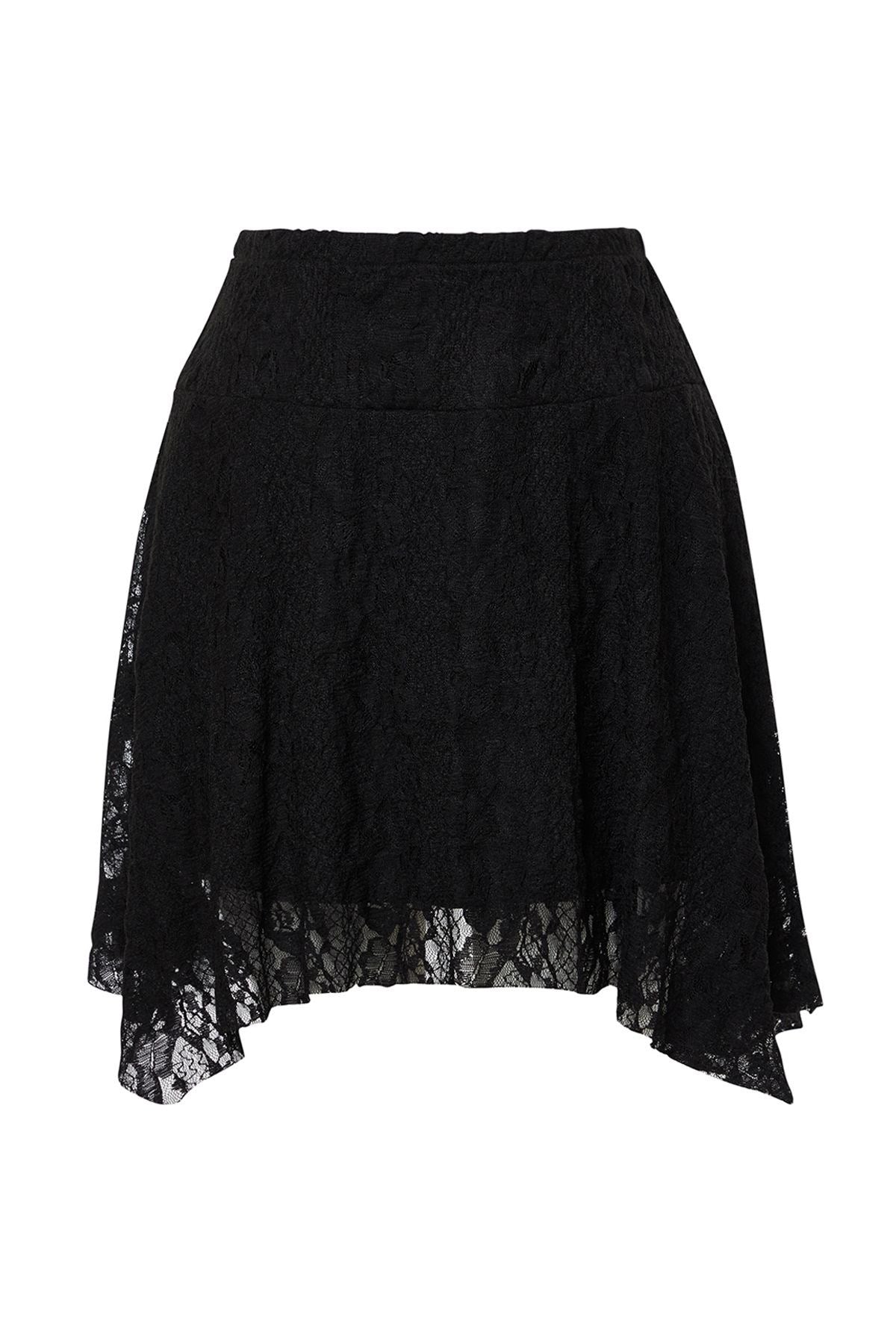 Black Asymmetric High Waist Lace Mini Knitted Skirt Twoss24et00087