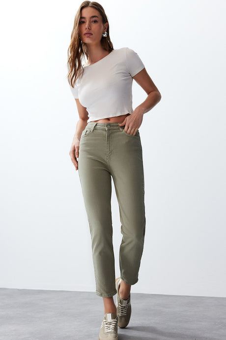 Khaki High Waist Mom Jeans Twoss24je00229