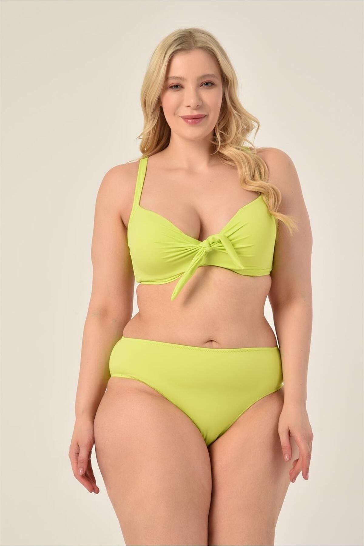 Women's Plus Size Mint Coated Bow Balen Bikini Set 20232007