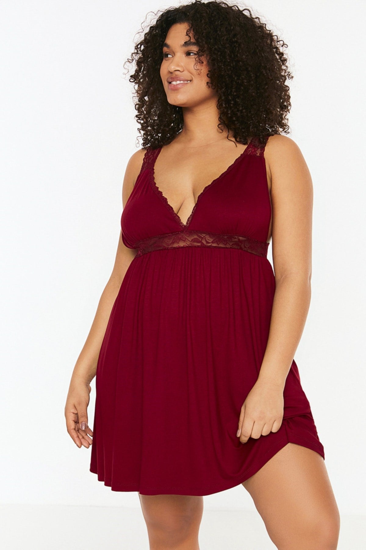 Burgundy Knitted Lace Nightgown Tbbss22gc0050