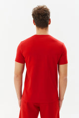 Men's Red V Neck 100% Cotton Short Sleeve Slim Fit Solid Color Casual Sports T-shirt 8898 Tb20ml07s8