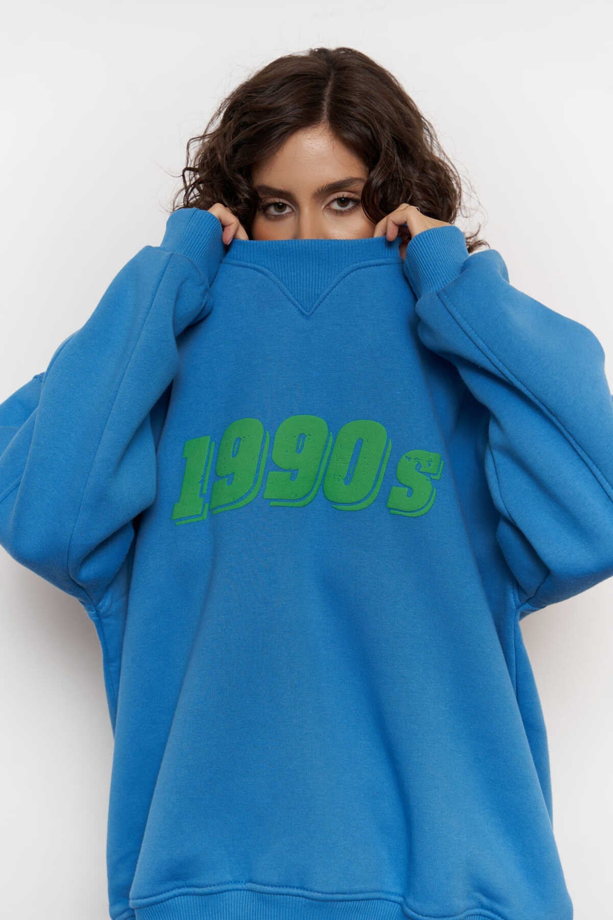 1990s Blue Oversize Unisex Sweatshirt 1367