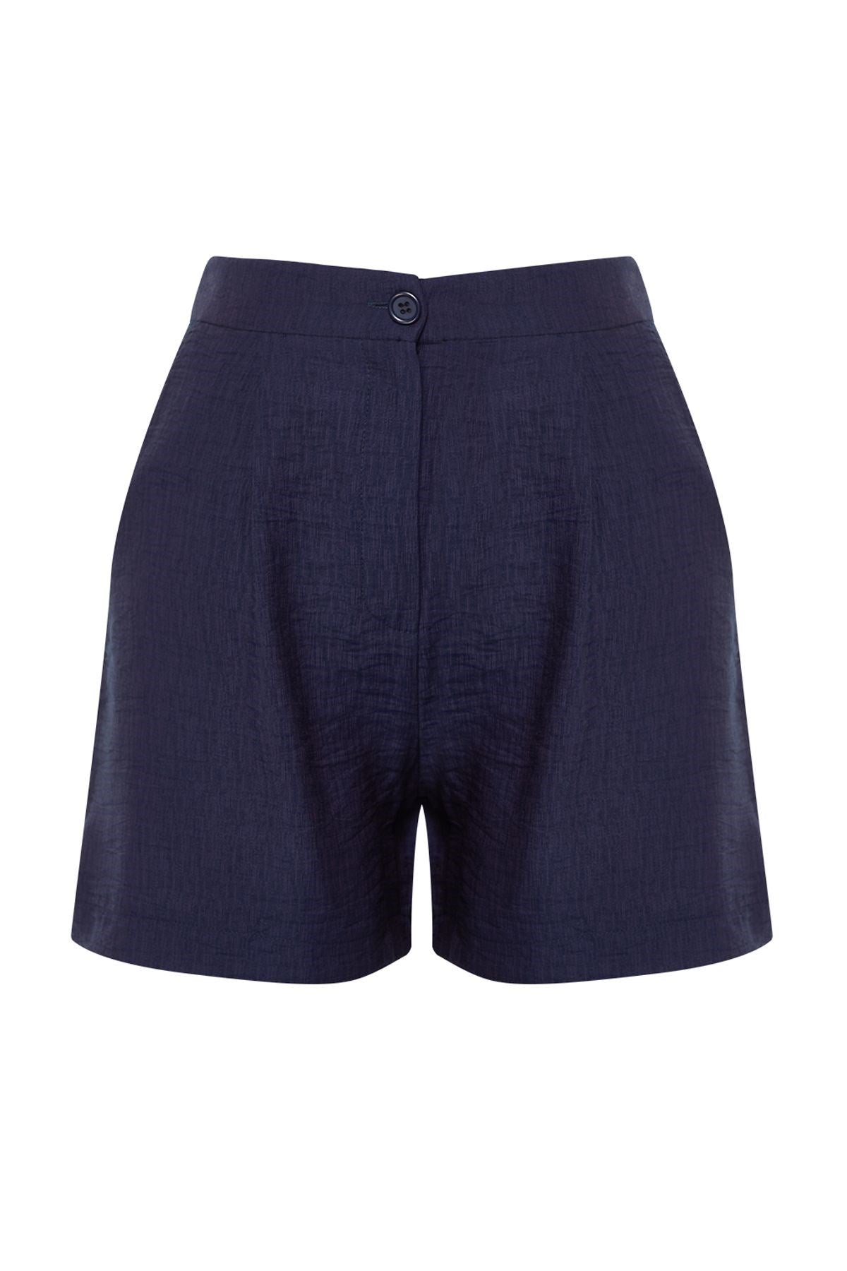 Navy Blue Pocket Regular Pattern Woven Shorts Twoss24sr00032