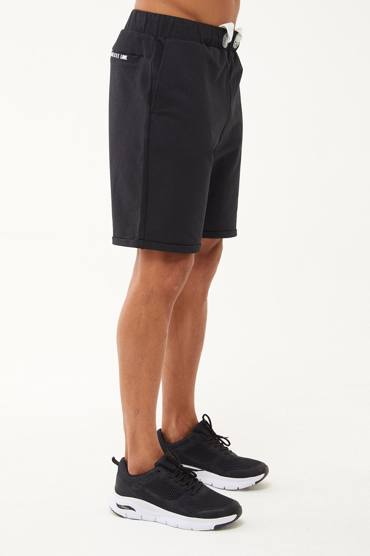 Men's Black Organic Cotton Pocketed Drawstring Short Capri Bermuda Casual And Sports Shorts 0803 Tb2