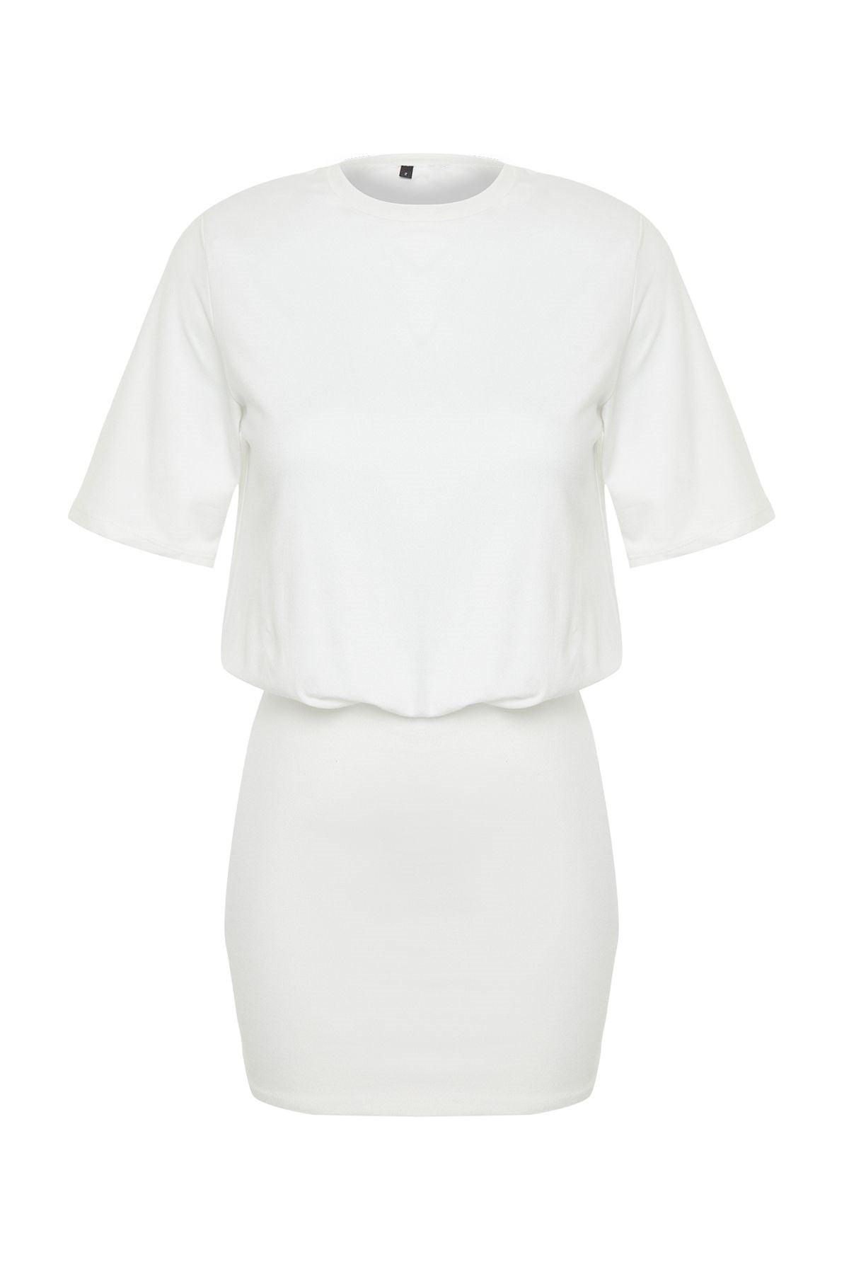 White Soft Fabric Fitted/body Fit Short Sleeve Flexible Knitted Mini Pencil Dress Twoss24el00756