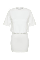 White Soft Fabric Fitted/body Fit Short Sleeve Flexible Knitted Mini Pencil Dress Twoss24el00756