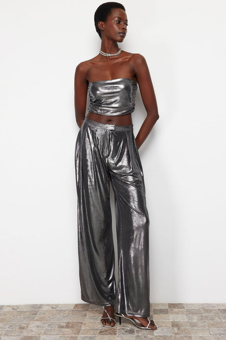 Anthracite Crop Metallic Look Bustier Tprss24bs00012